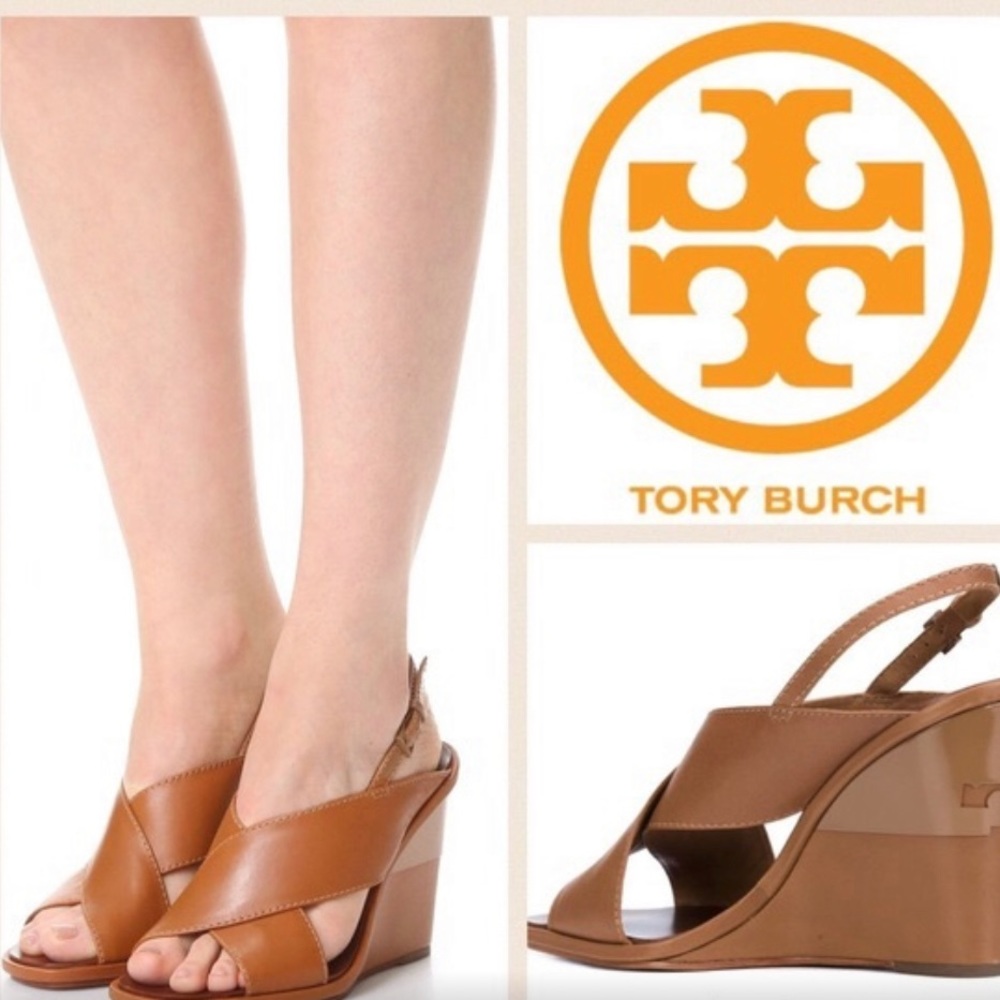 Tory Burch brown leather Gabrielle wedge sandals